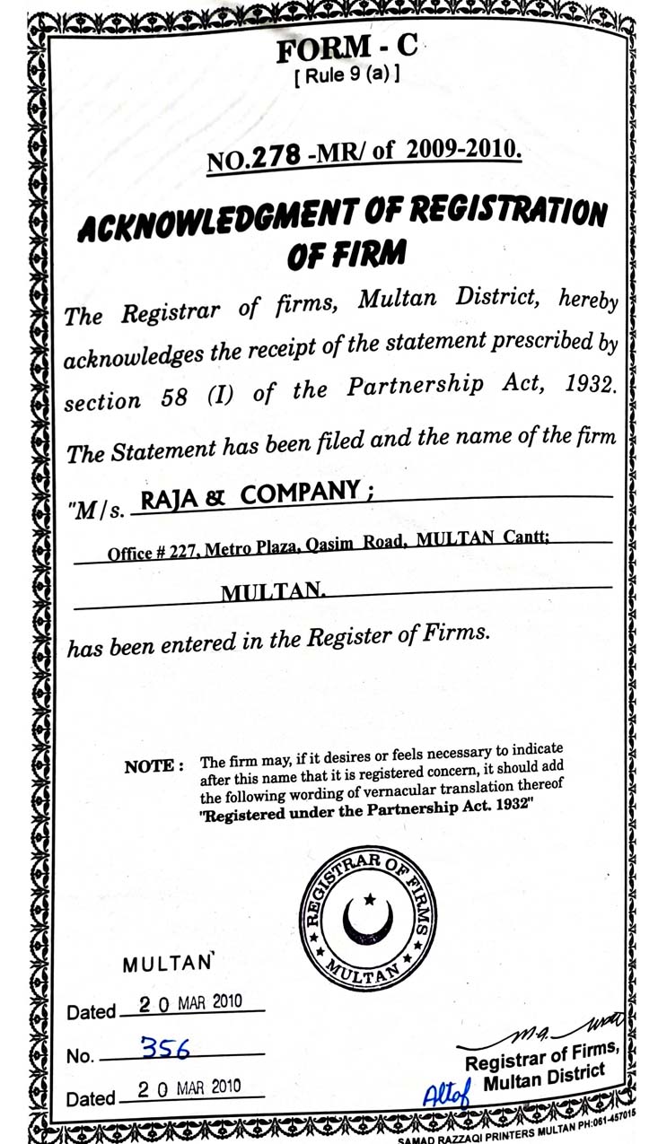 Raja and Company Firm Registration
